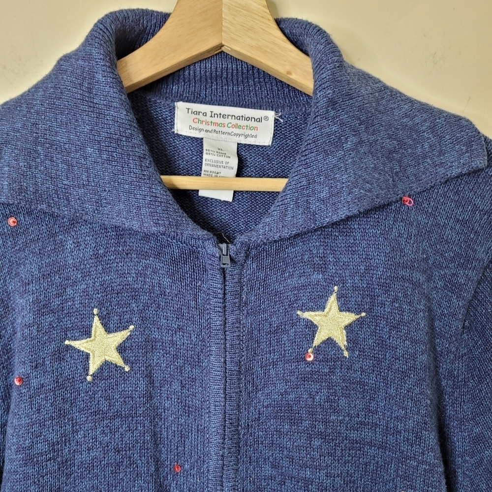 Tiara International Christmas Cardigan Sweater Full Zip Santa Claus Size XL - Picture 5 of 8